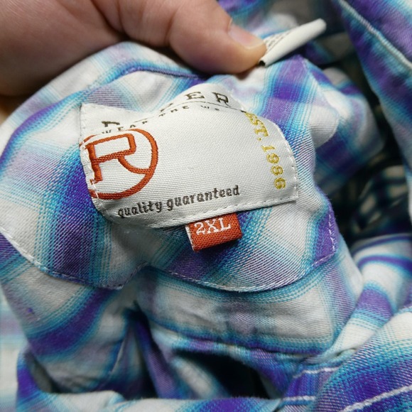 Roper Shirt Mens 2XL Blue Plaid Button Front Western Long Sleeve Cowboy Casual - Picture 5 of 9